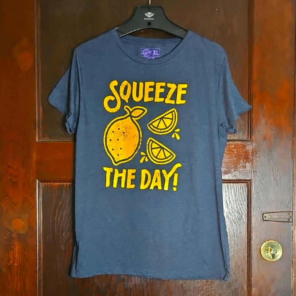 NWOT Crazy Dog Navy Blue Graphic Tee "Squeeze The Day" - Size XL